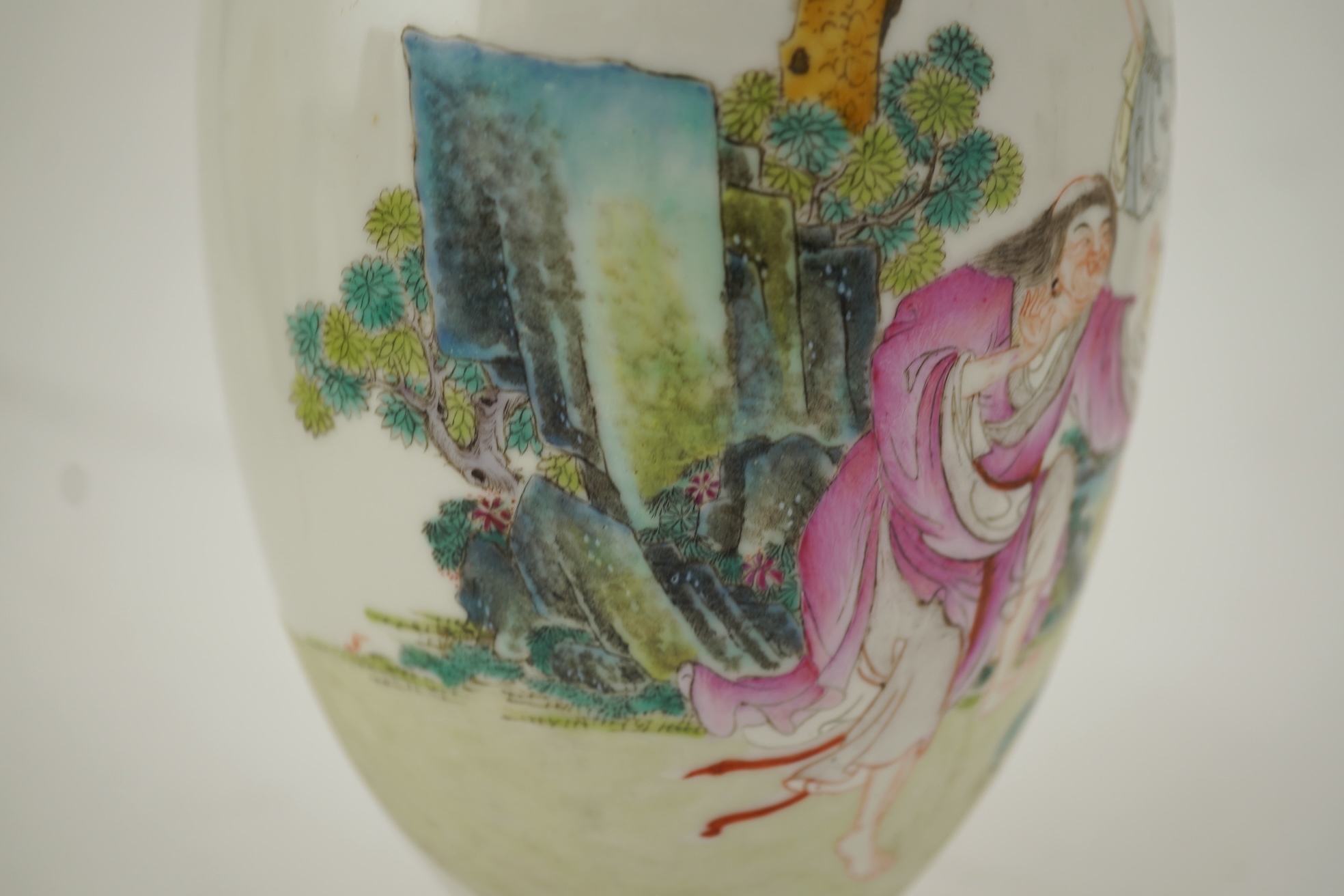 A Chinese famille rose ‘Liu Hai’ bottle vase, Qianlong six character seal mark but Republic period